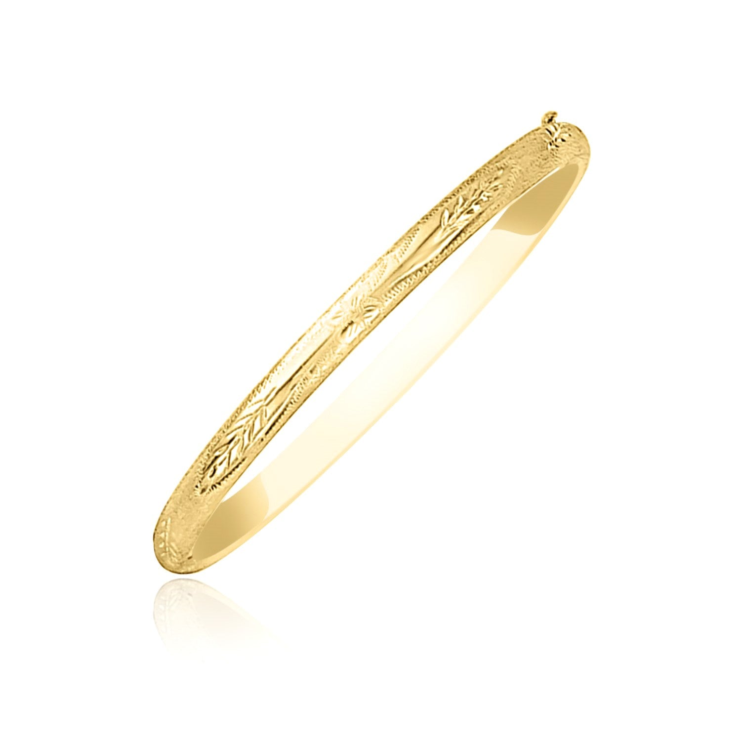 10k Yellow Gold Botanical Pattern Florentine Bangle (5.00 mm) in a sleek high-contrast midnight luxury editorial style